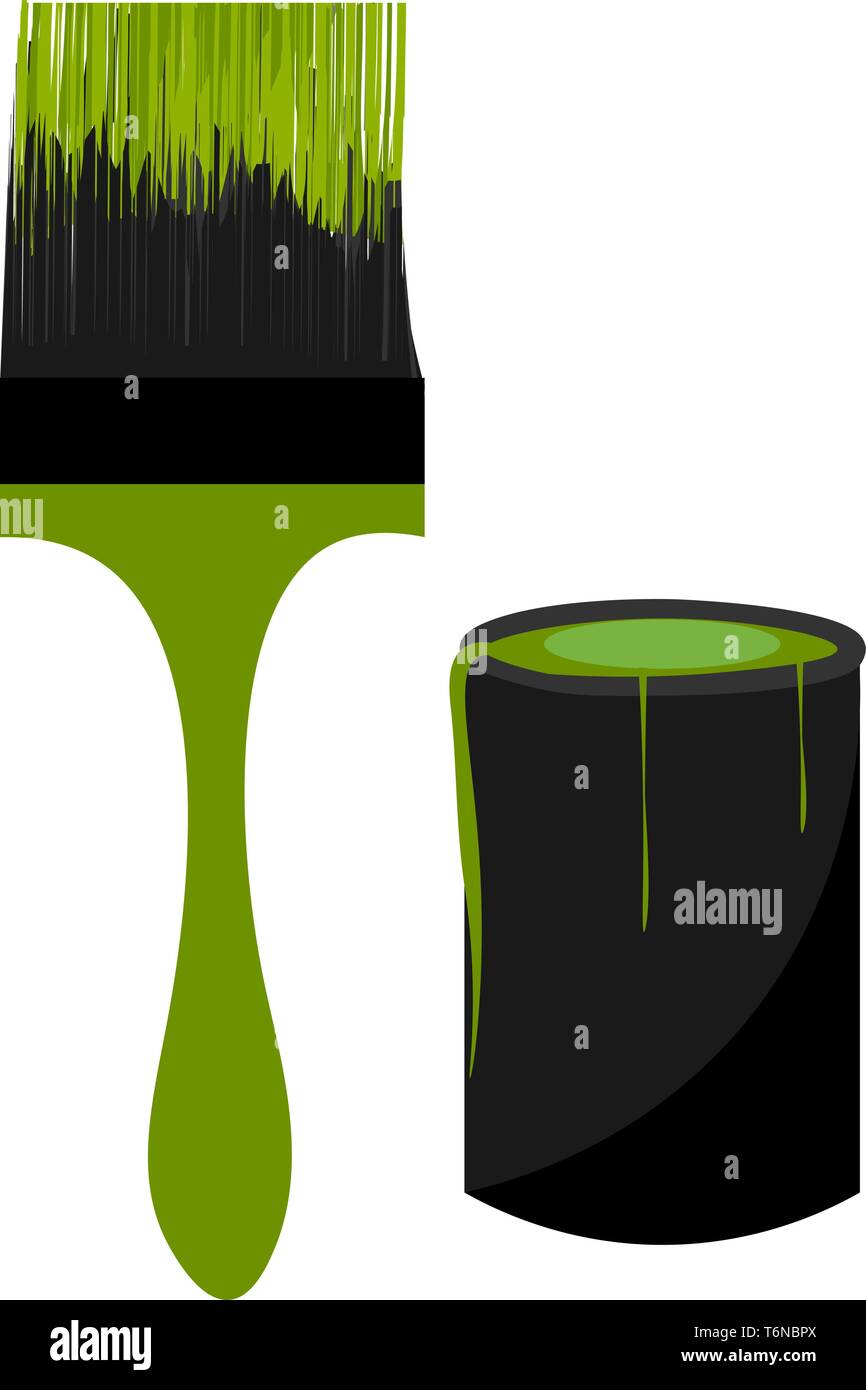 A long green paint brush with a container of green paint vector color