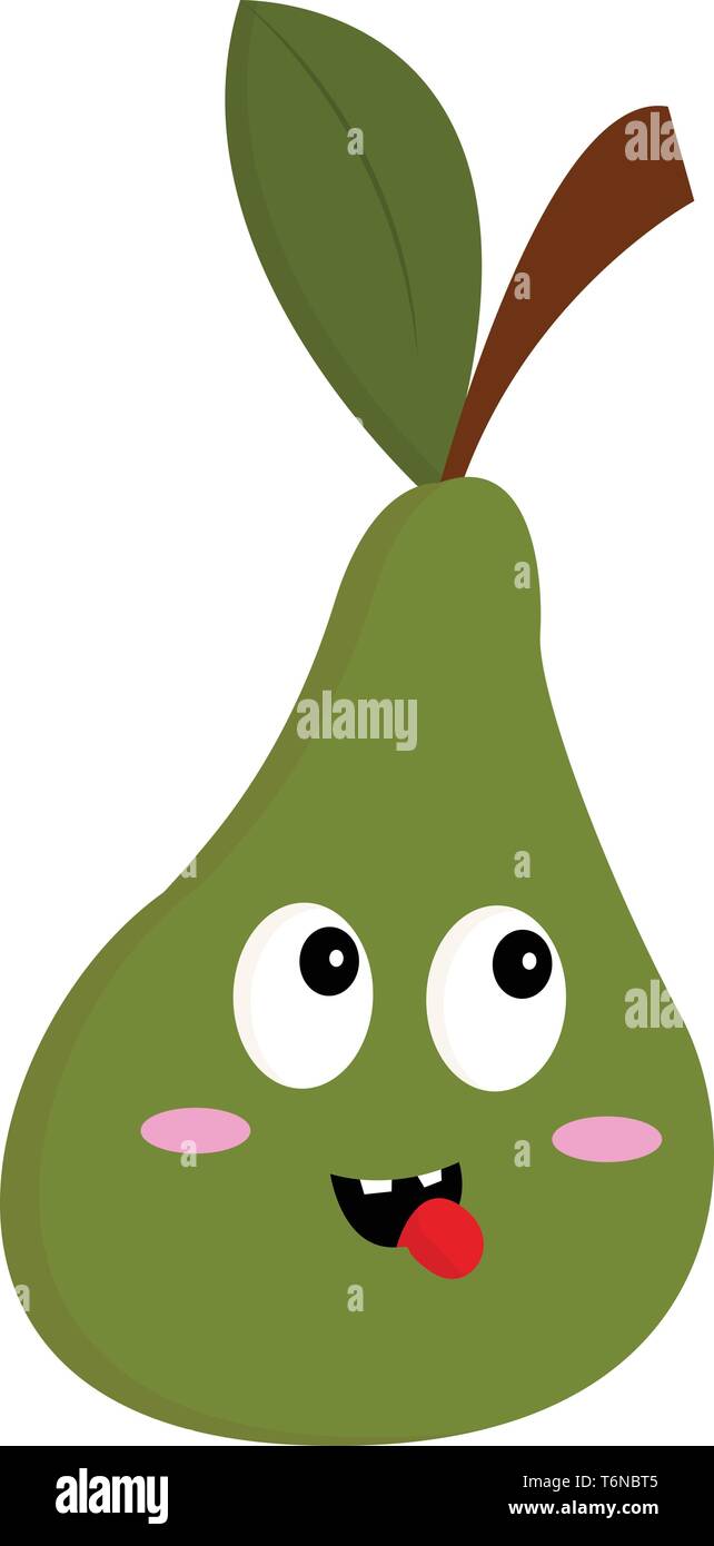 A pear in green color with a smiling face vector color drawing or ...