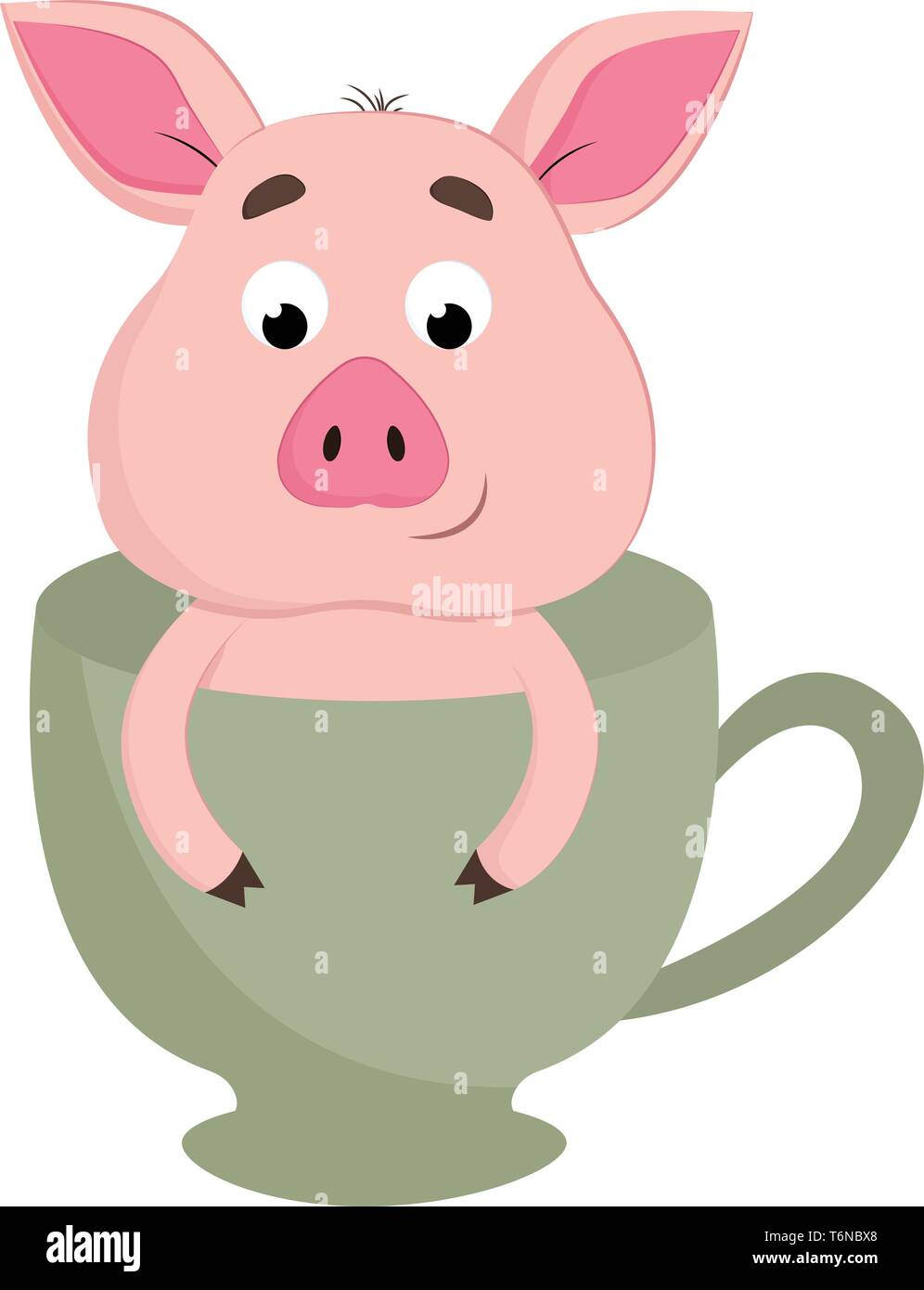 A Cute Pink Baby Pig In A Tea Cup Vector Color Drawing Or Illustration Stock Vector Image Art Alamy