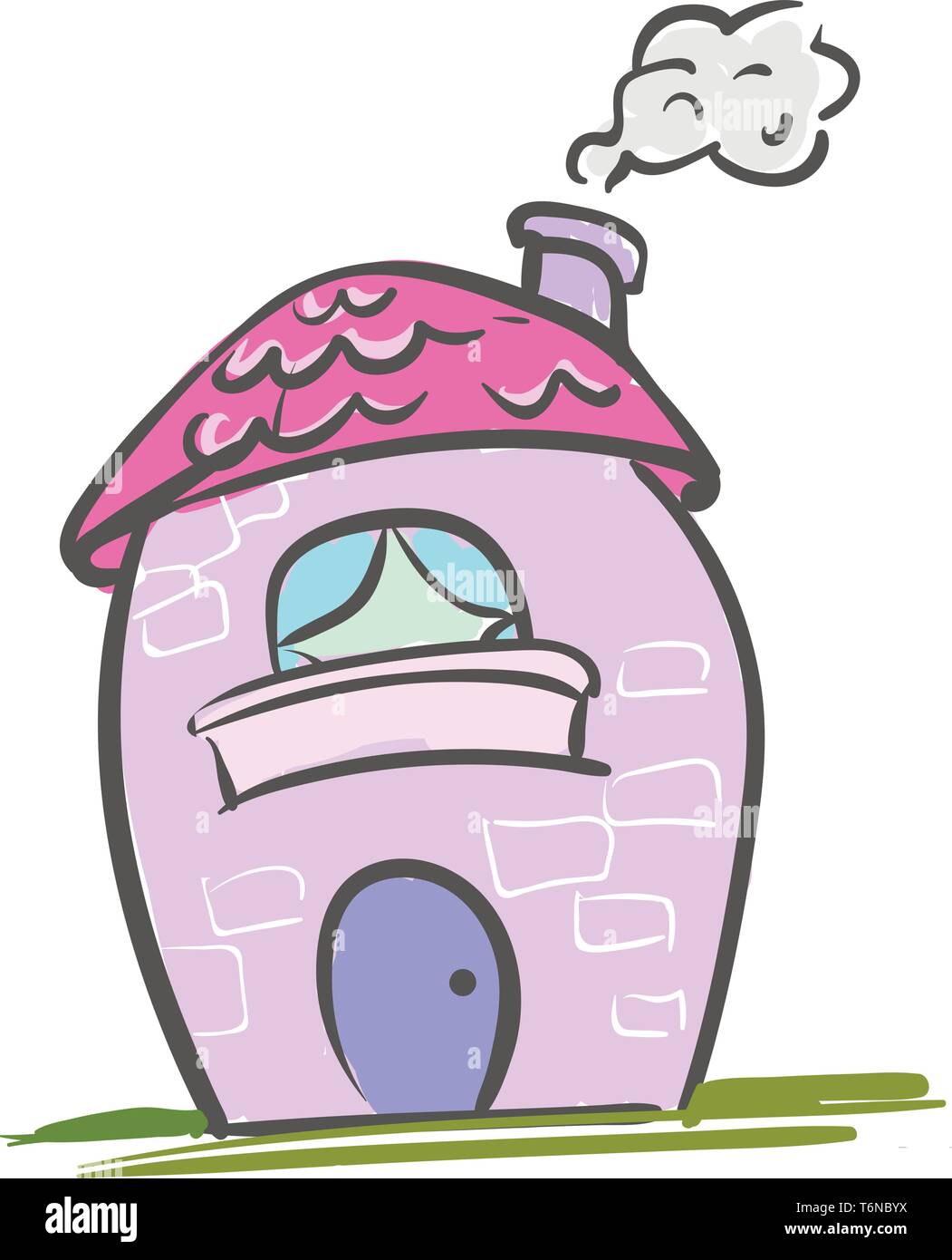 A Cute Little Pink House With A Blue Window And Door Vector