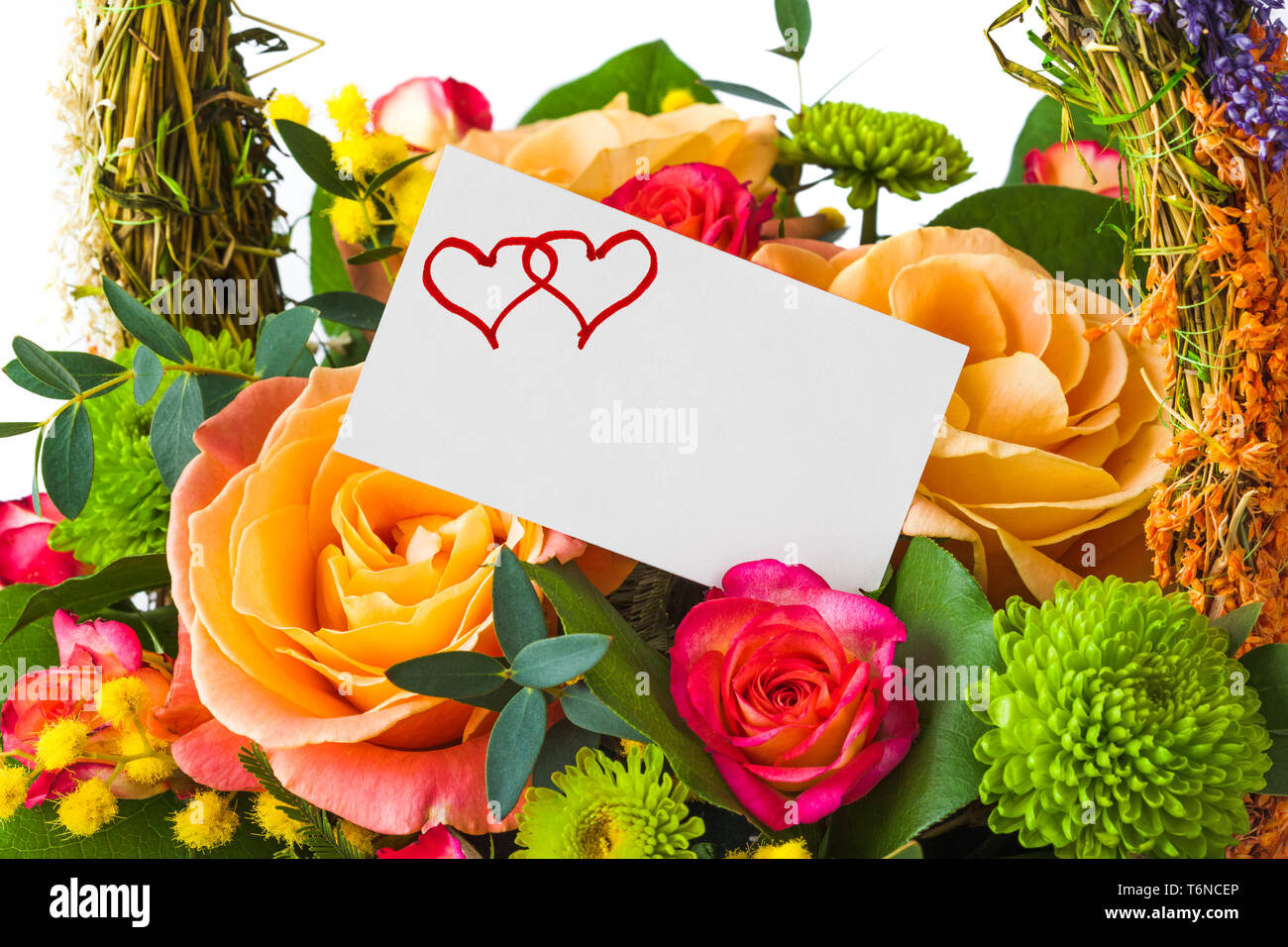 Roses bouquet and greeting card Stock Photo - Alamy