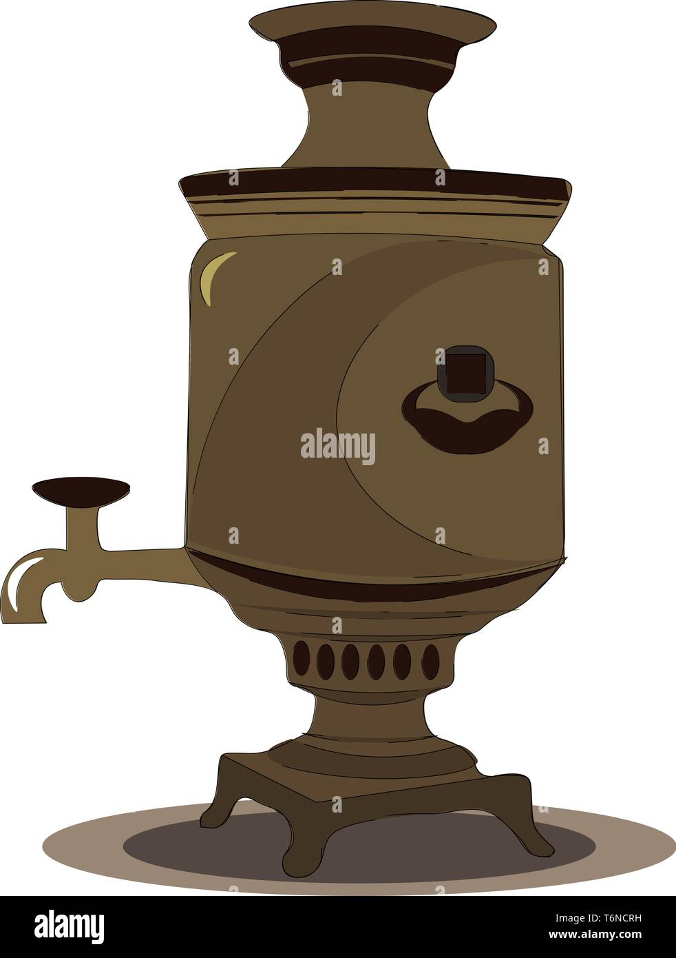 An ancient looking samovar with a tap to get hot water from it vector color drawing or illustration Stock Vector