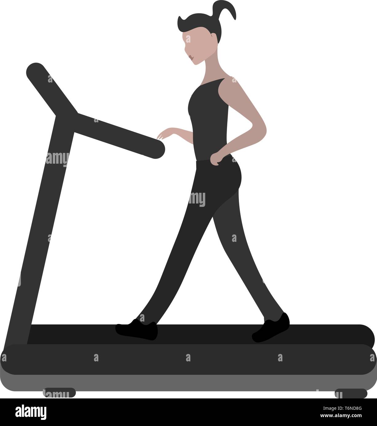 A girl running on a treadmill which is black in color vector color