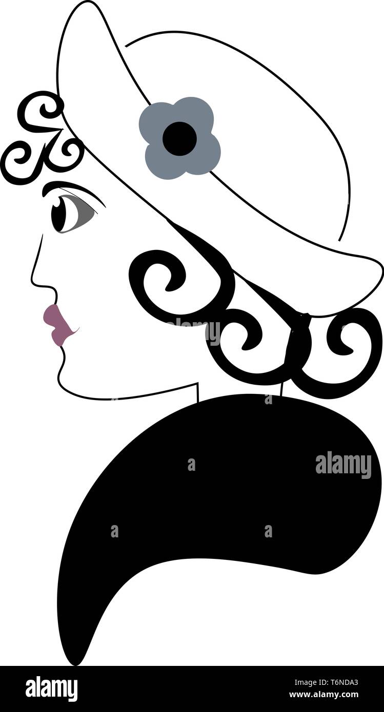 A Beautiful Women With Purple Lips And Curly Hair Wearing A Hat