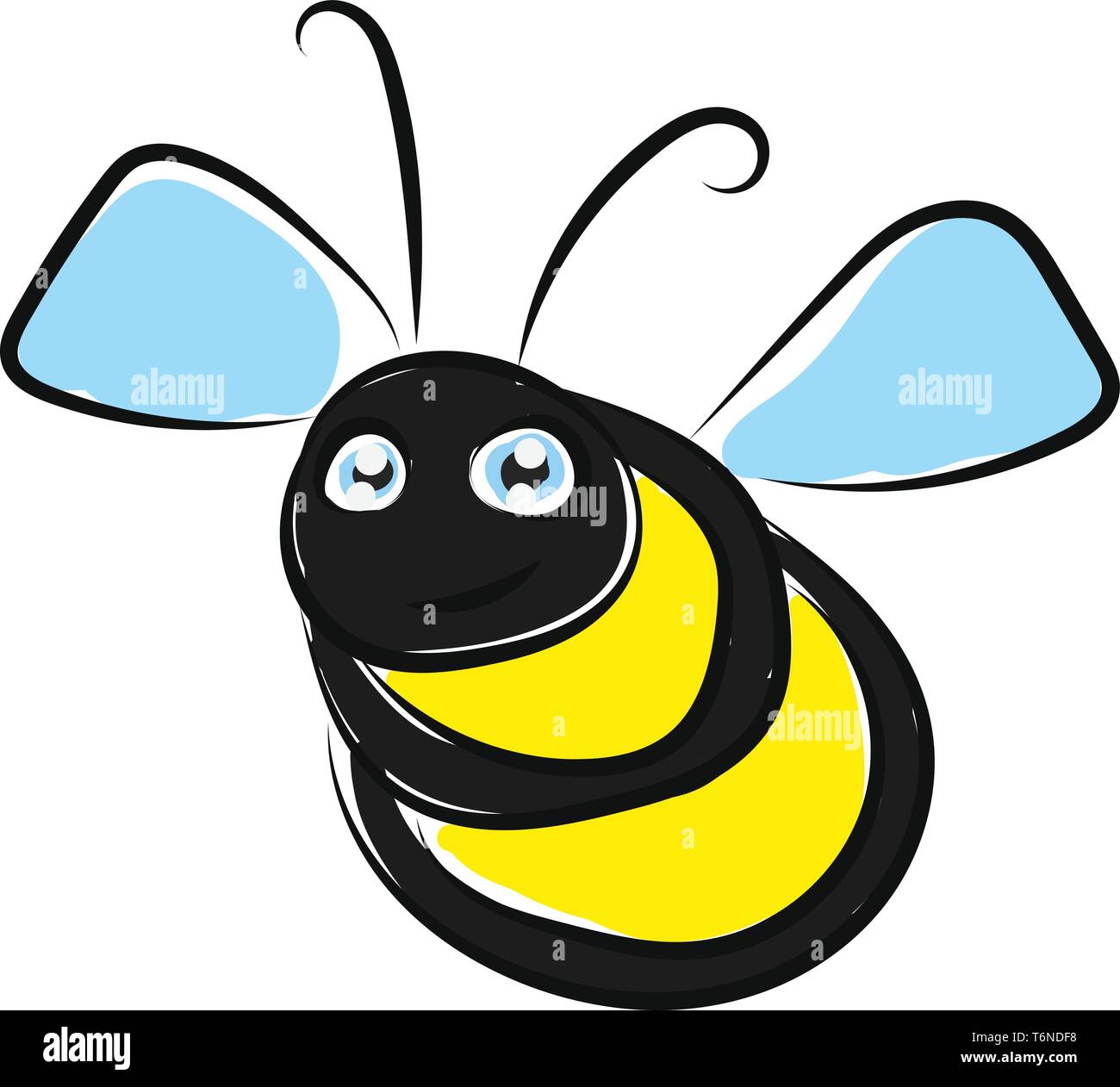 Cartoon bee with black longitudinal stripes on its yellow body is on flight  flapping its blue wings while smiling vector color drawing or illustrati  Stock Vector Image & Art - Alamy