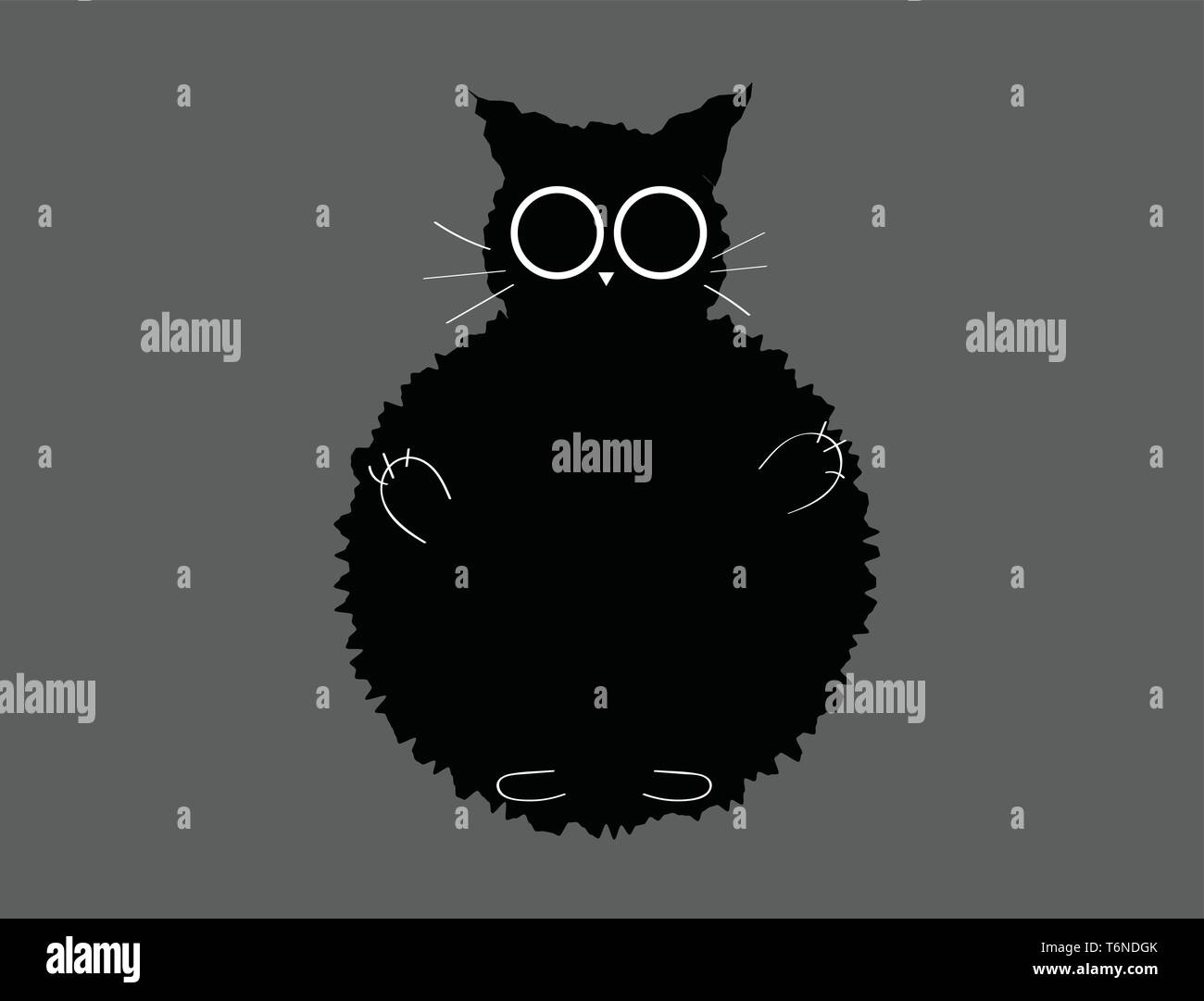 Portrait of a black furry cat with short ears white whiskers inverted triangle-like nose white hands and legs over a grey background vector col Stock Vector