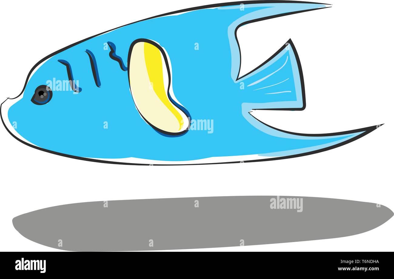 Drawing of a swimming blue fish with a flat and sickle-like body  scales  and a triangle-like tail  vector  color drawing or illustration Stock Vector