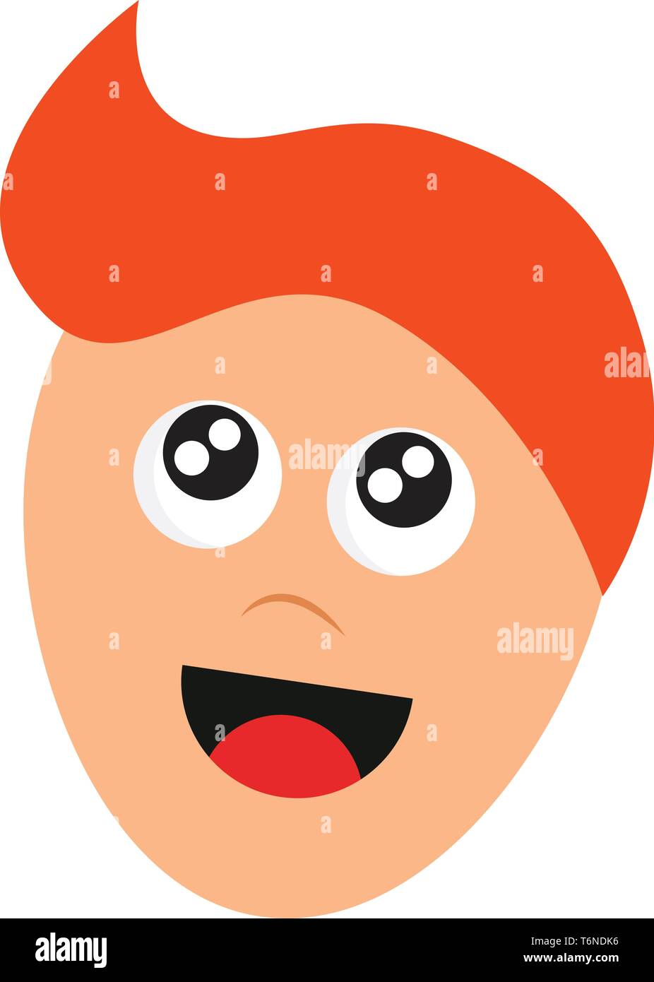 Cartoon face of a boy with orange hair and red tongue exposed while laughing  vector  color drawing or illustration Stock Vector