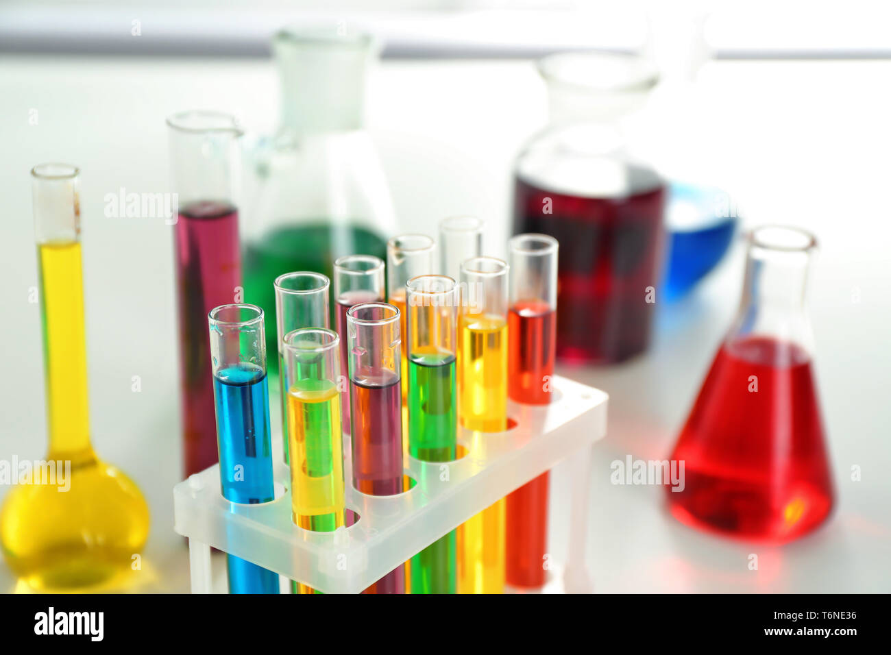 Test tubes with colorful samples in laboratory Stock Photo - Alamy
