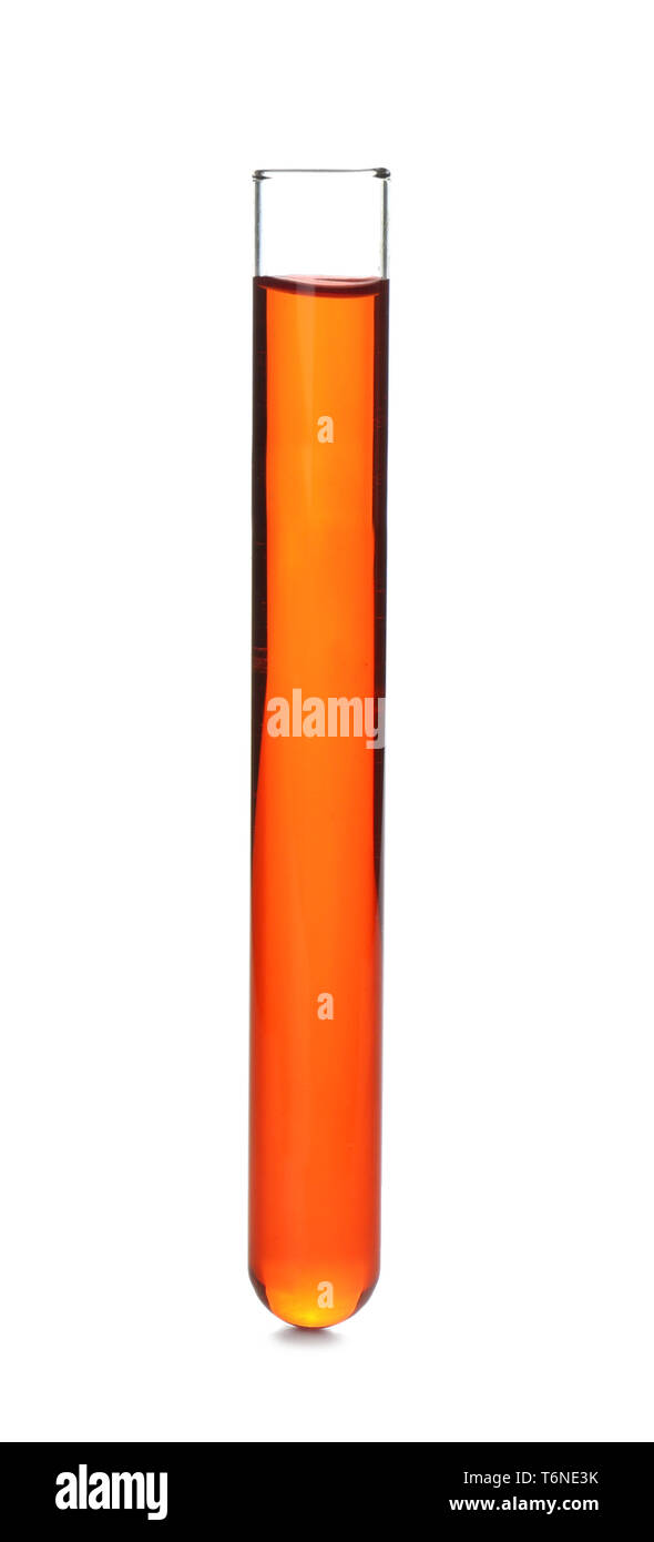 Test tube with color sample on white background Stock Photo - Alamy