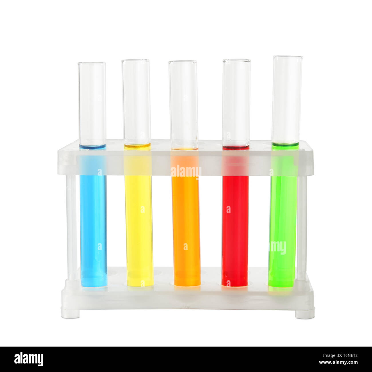 Rack with test tubes on white background Stock Photo - Alamy