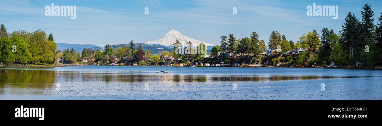 Blue Lake Mt. Hood and surroundings panorama Oregon. Stock Photo