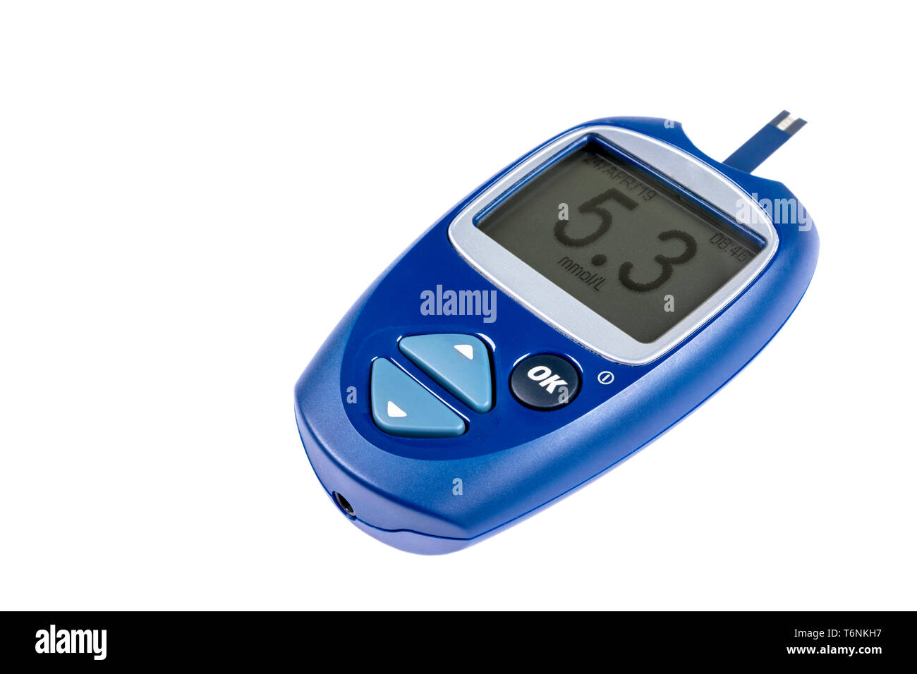 Blood sugar test isolated on white background. Copy space. Glucose