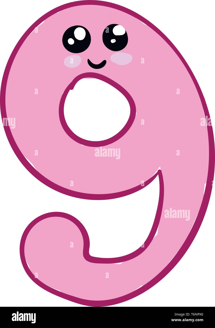 Emoji of a cute pink number 9 or nine has a closed smile