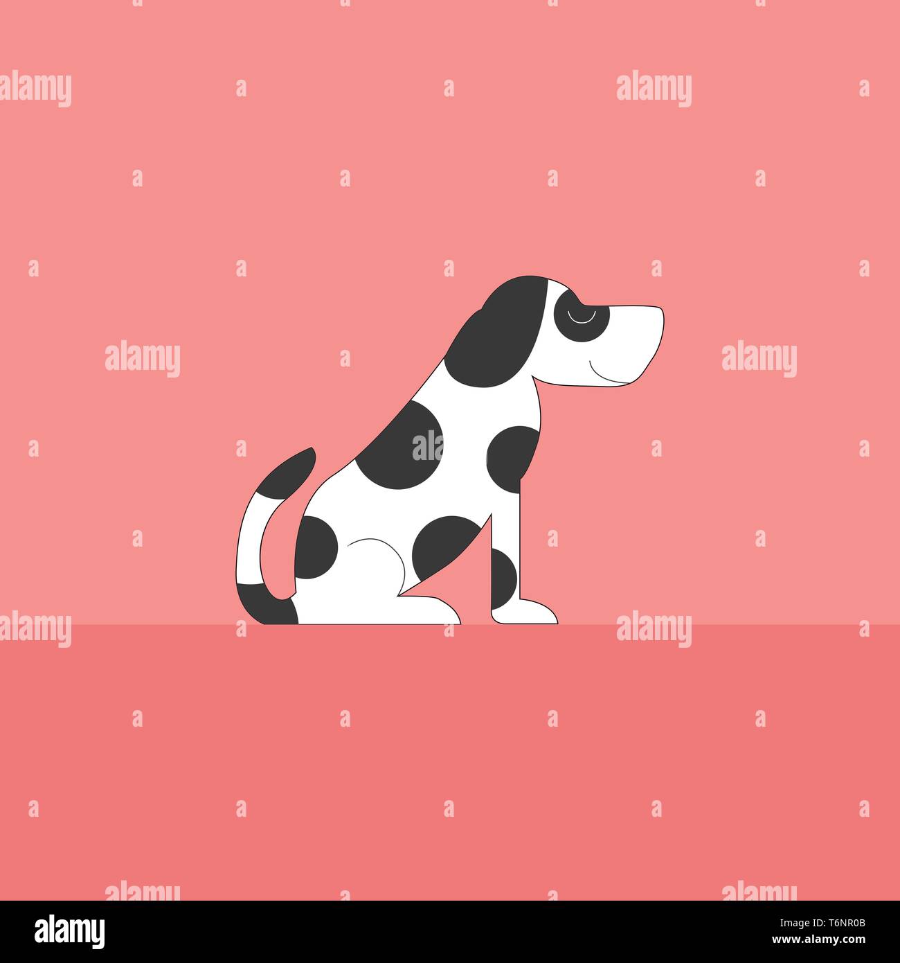 Portrait of a white dog with black patches set on isolated pink background viewed from the side  vector  color drawing or illustration Stock Vector