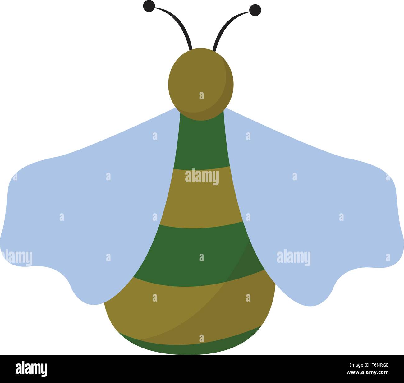 Clipart of a green bug with yellow longitudinal stripes blue wings two