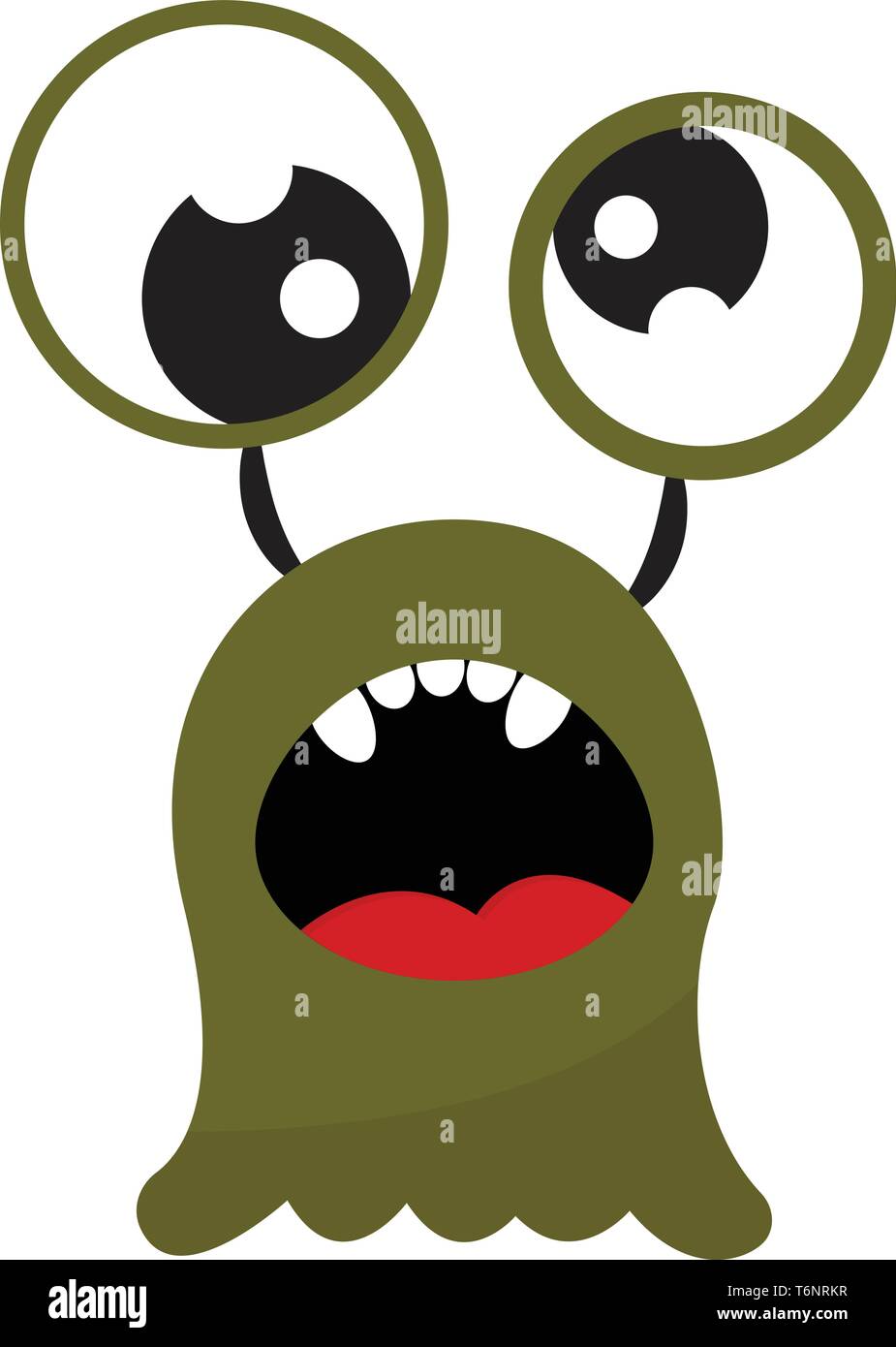 Cartoon funny green monster with two bulging eyes a mouth wide opened ...