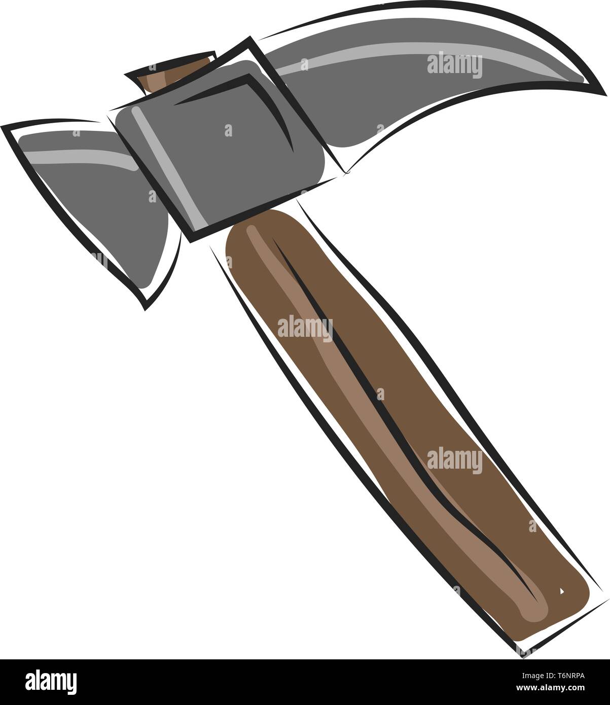 Clipart of a hammer with a large metal head mounted at right angles at the end of a brown handle used for driving in nails  vector  color drawing or i Stock Vector
