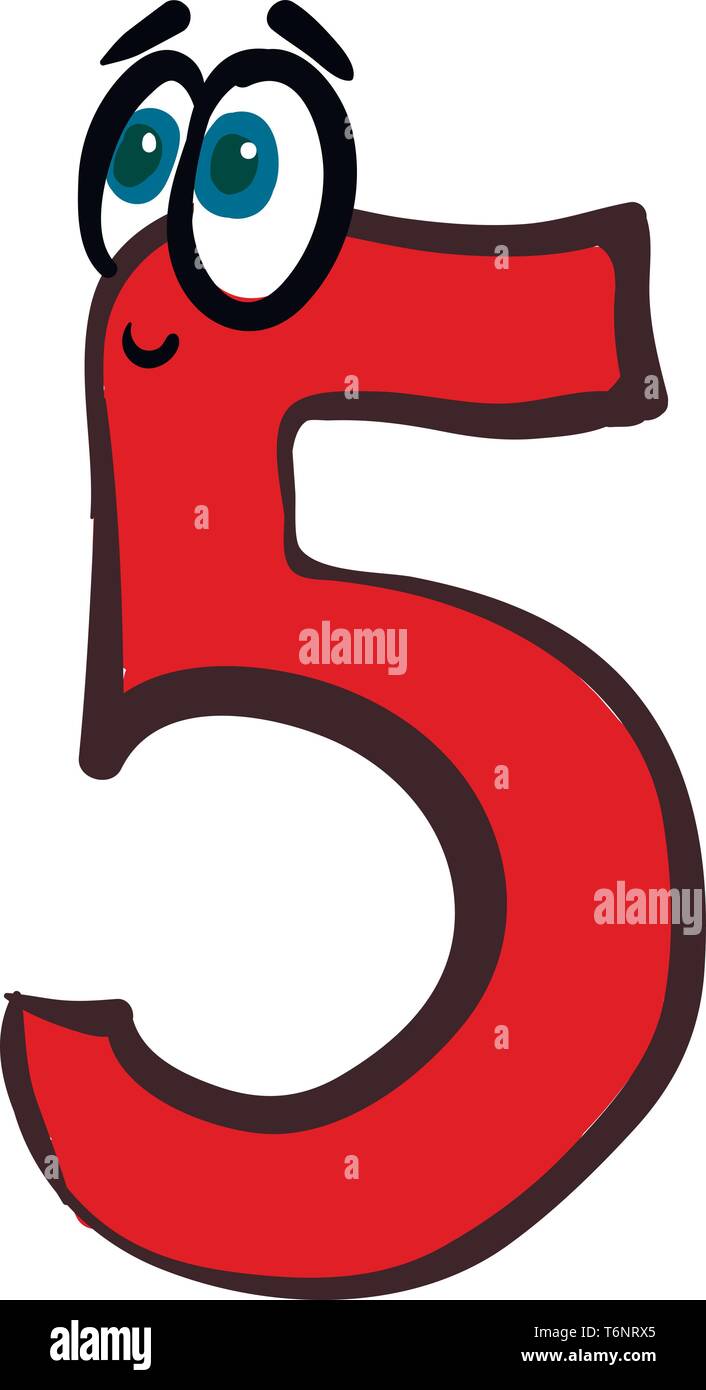 Emoji of number-5 in red color standing upright is smiling  vector  color drawing or illustration Stock Vector