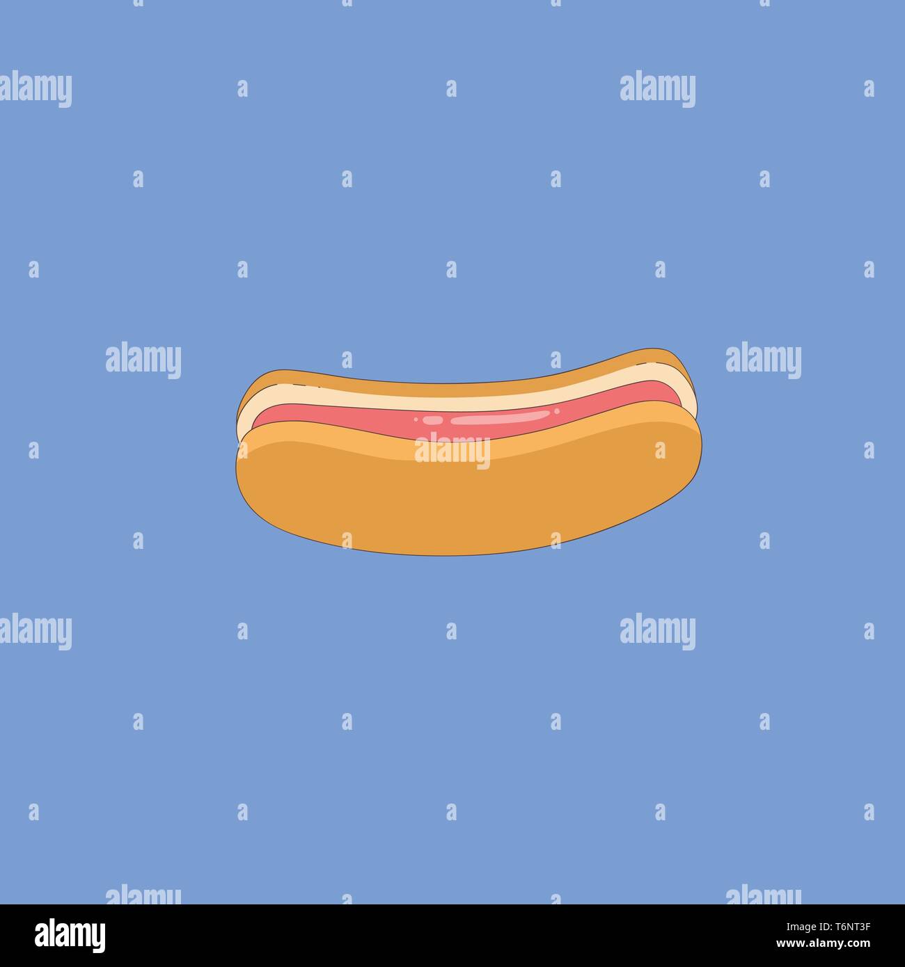 A brown-colored grilled or steamed link-sausage sandwich over blue background  vector  color drawing or illustration Stock Vector