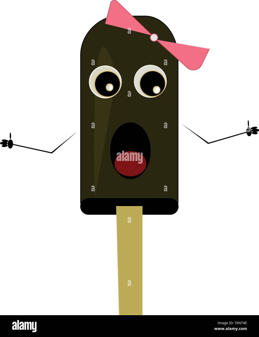 Cute cartoon funny girl ice cream stick in a rosecolored bowtie in her