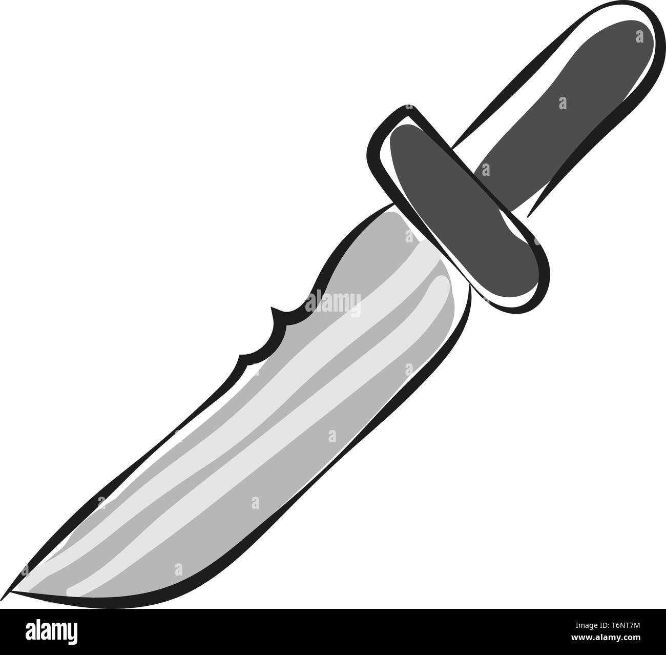 Drawing of the knife  an implement composed of a sharp  saw-like silver blade fixed into a black handle  used for cutting or as a weapon  vector  colo Stock Vector
