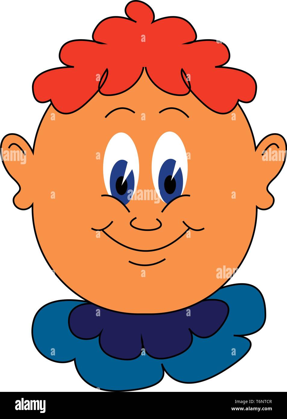 Cartoon of a funny little boy in a blue costume and orange hair covering only the center part of the head blue eyes rolled down while smiling vector Stock Vector Image & Cartoon of a funny little boy in a blue costume and orange hair covering only the center part of the head blue eyes rolled down while smiling vector Stock Vector Image &