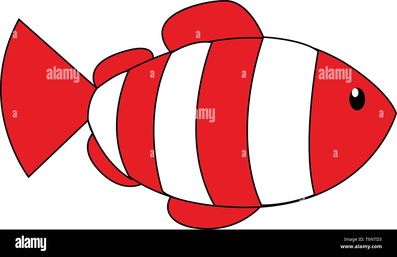 Painting of a cute little white fish with red bandlike scales has a