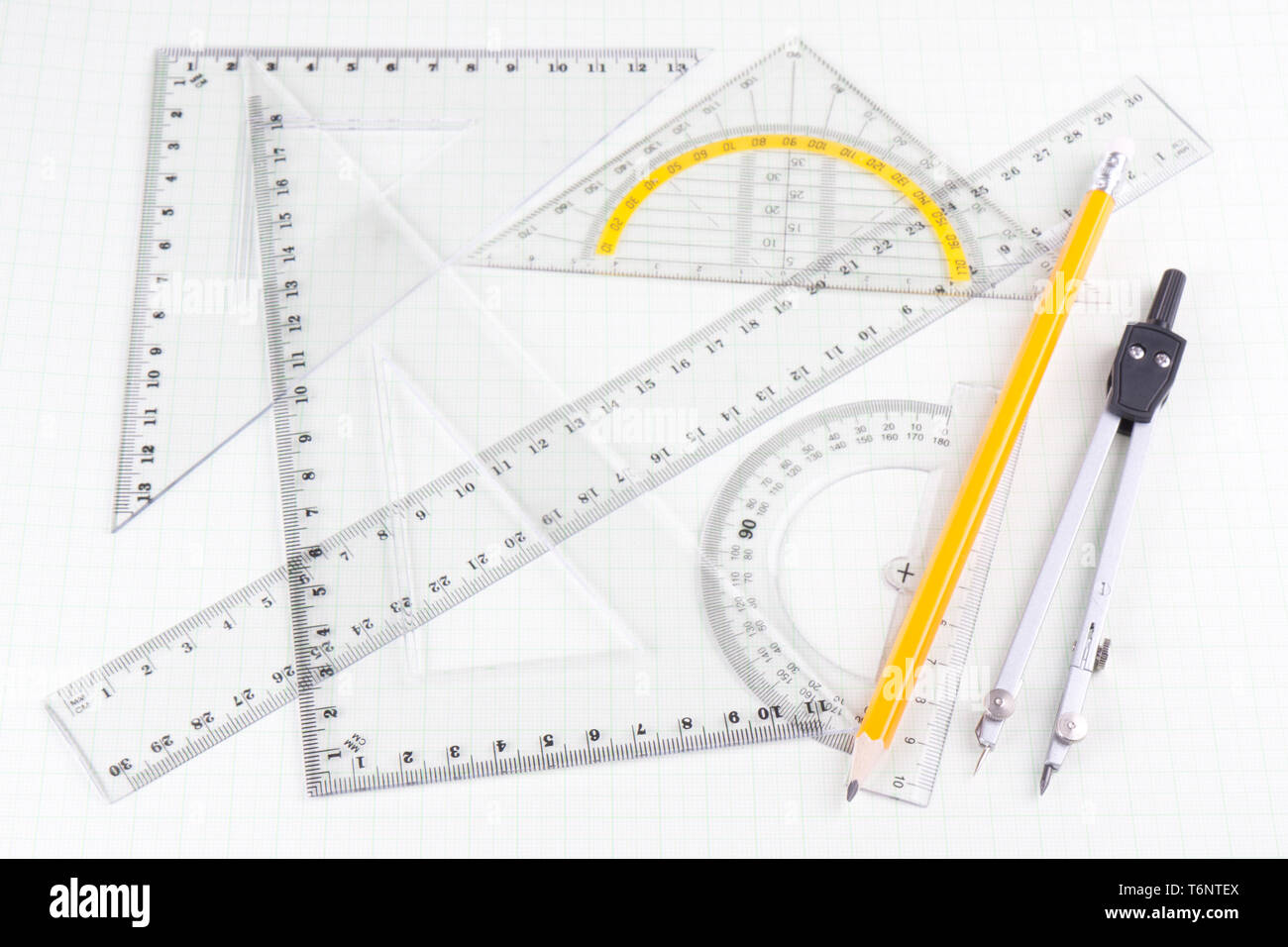 Architecture tools - Set of ruler, triangle and protractor on