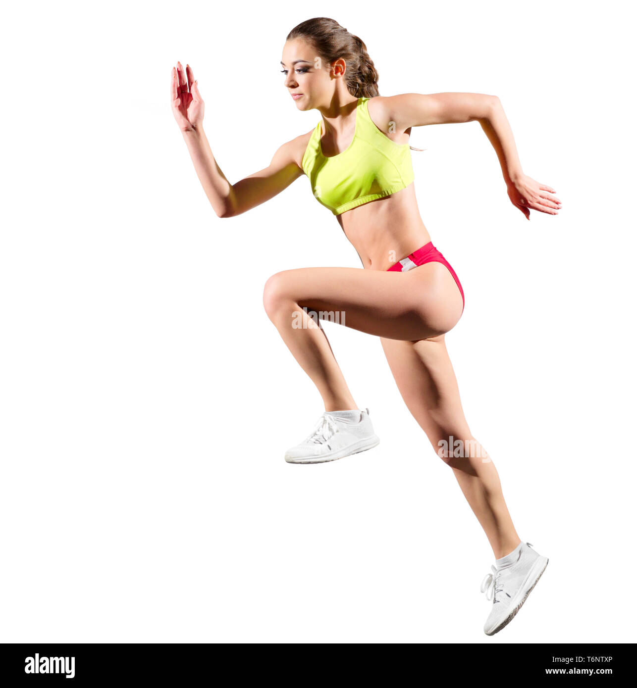 Young girl runner isolated on white Stock Photo Alamy