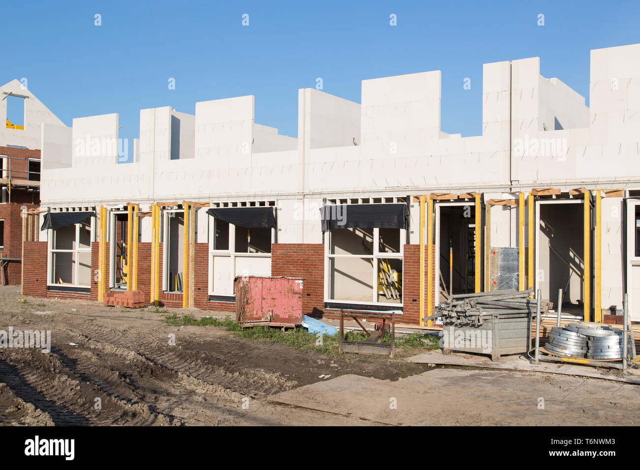 Building family houses with sand-lime bricks at a construction site Stock Photo
