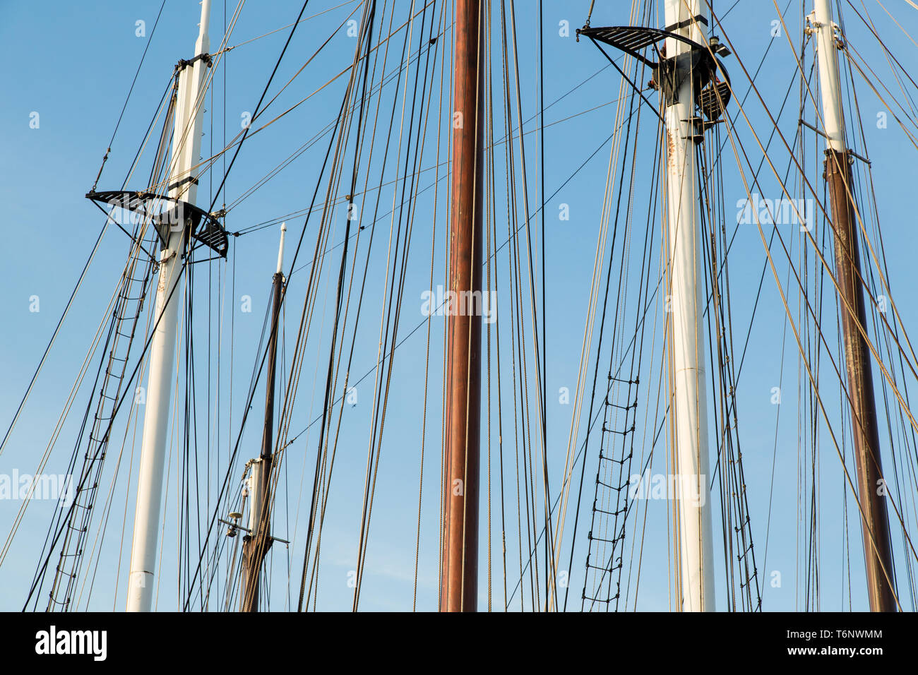 Rigging of a big sailing ship against a blue sky Stock Photo - Alamy