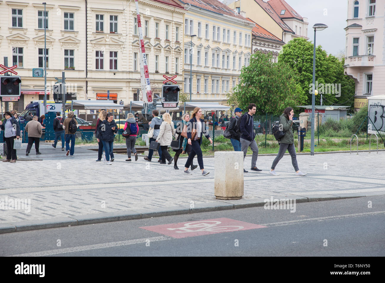 City Prague, Czech Republic. Peoples on street, house and Car Road. April 23.  2019 Travel photo Stock Photo - Alamy