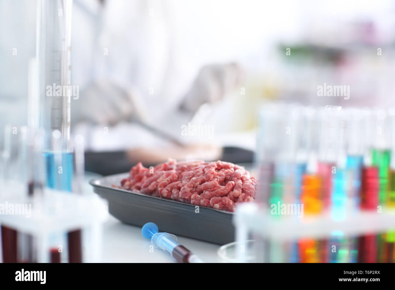 Fresh forcemeat on table in laboratory Stock Photo