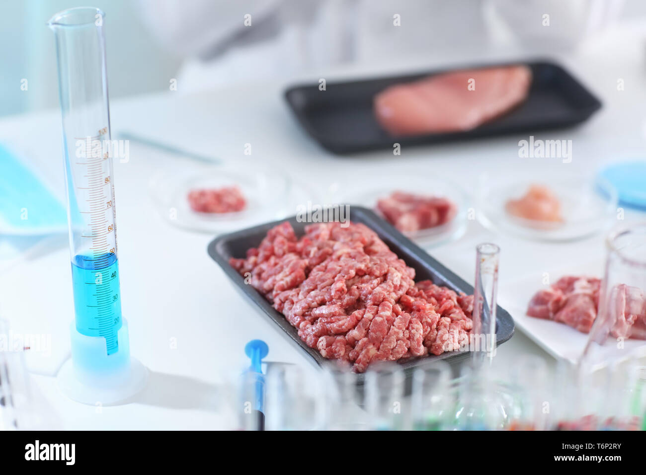 Fresh forcemeat on table in laboratory Stock Photo