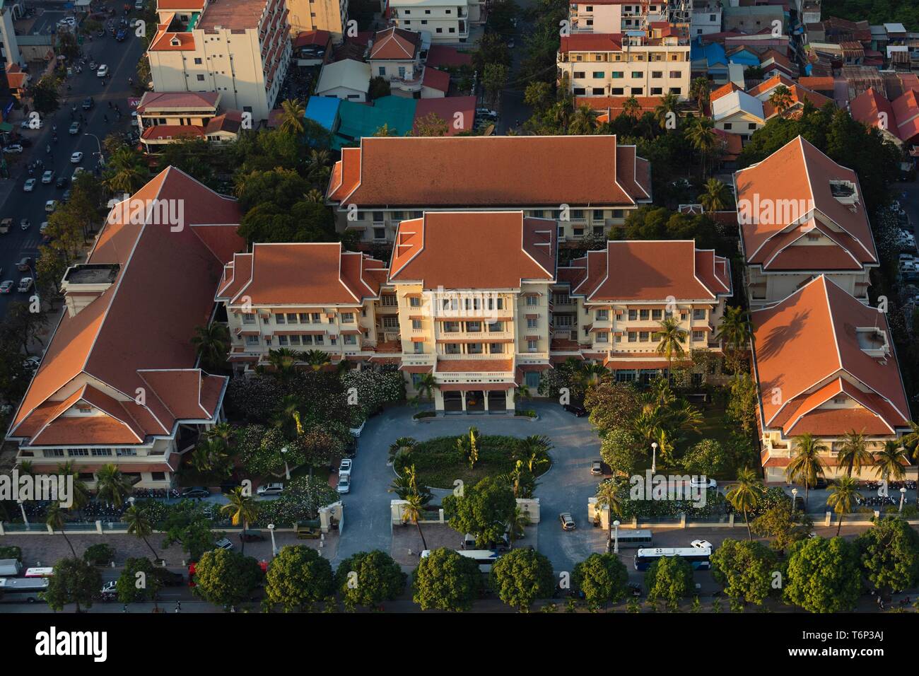 Raffles Le Royal Hotel, view from Vattanac Capital Tower, Phnom Penh, Cambodia Stock Photo