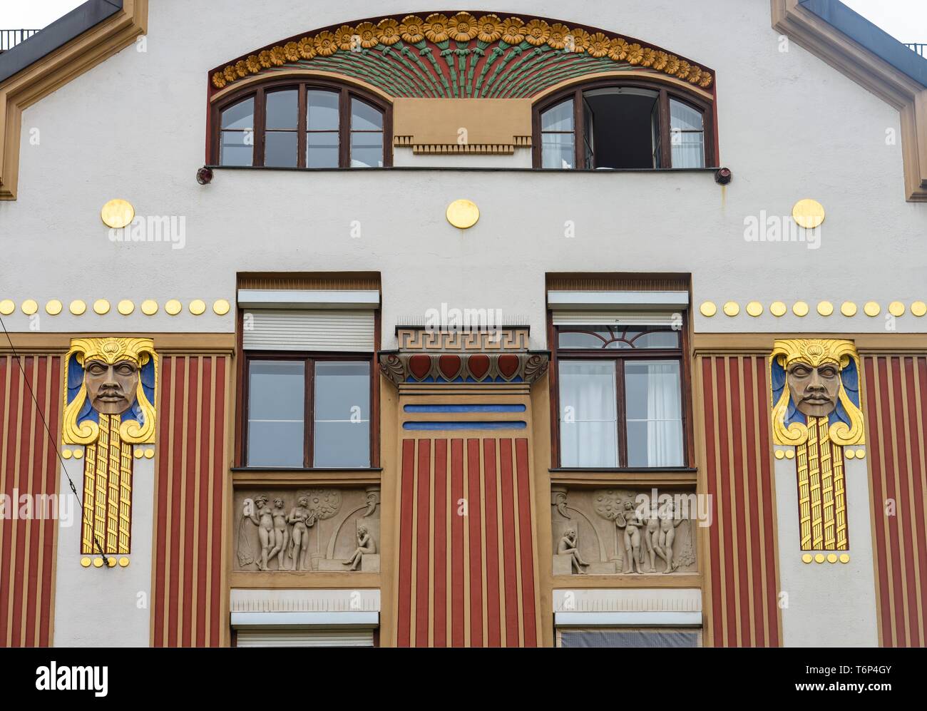 Art Nouveau facade, old building, residential building, Schwabing, Munich, Bavaria, Germany Stock Photo