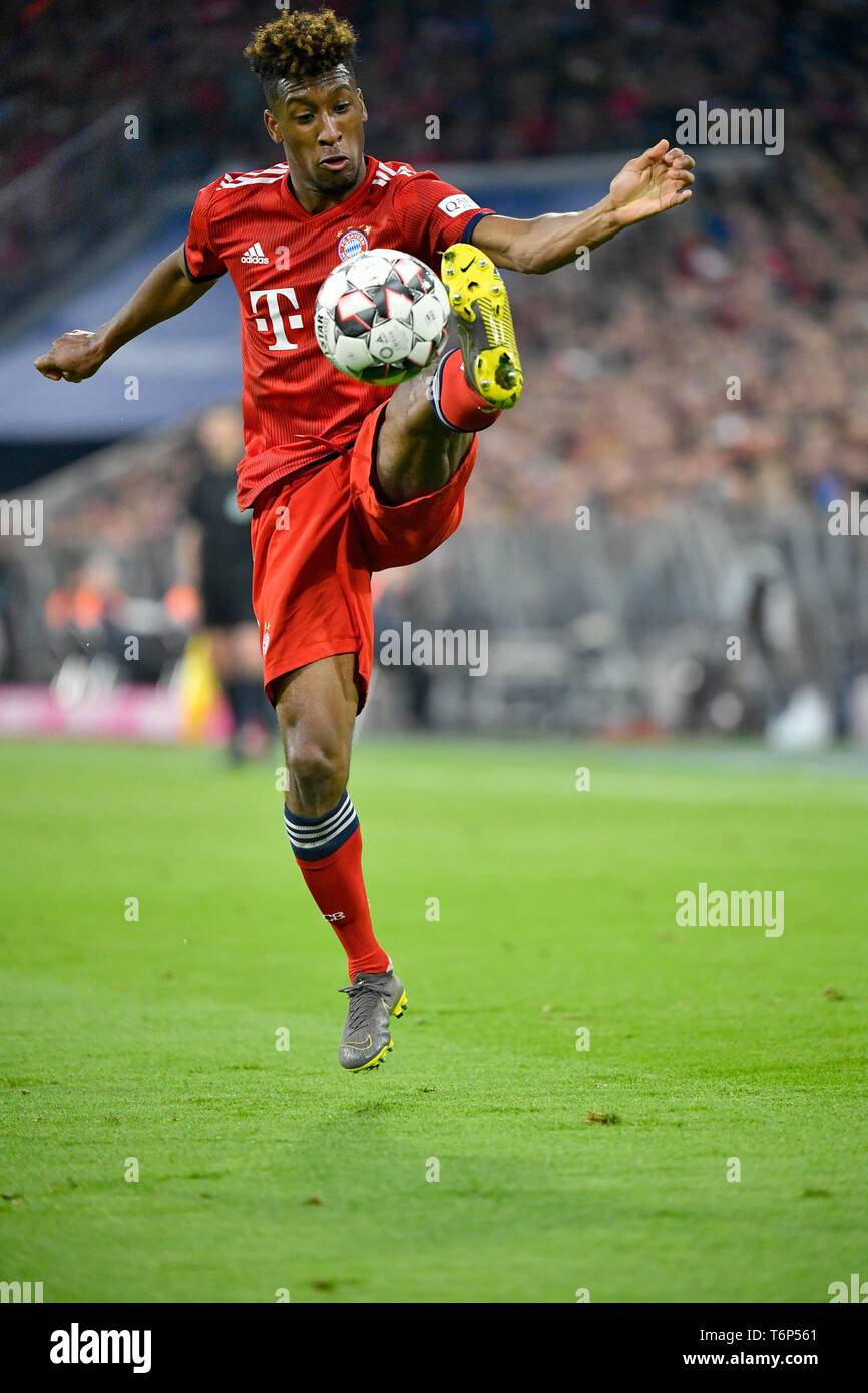 Kingsley Coman on the ball, FC Bayern Munich, Allianz Arena, Munich, Bavaria, Germany Stock Photo