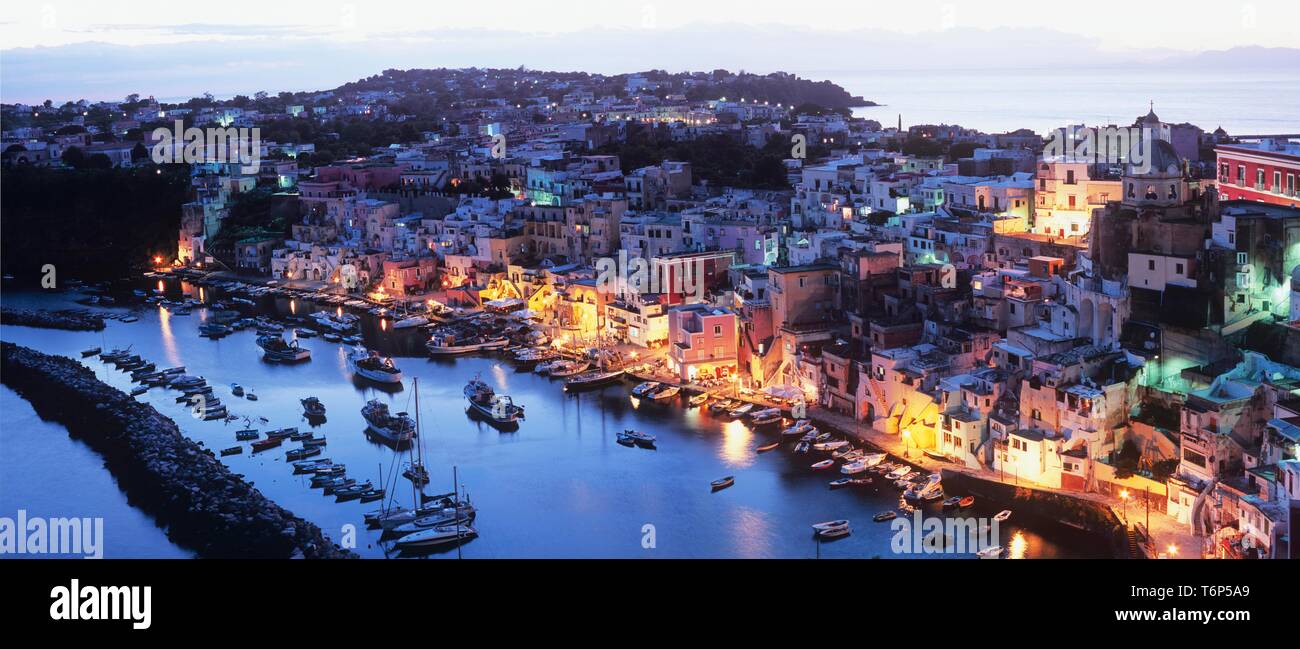 Fishing port in the evening, Procida, Italy, Europe Stock Photo