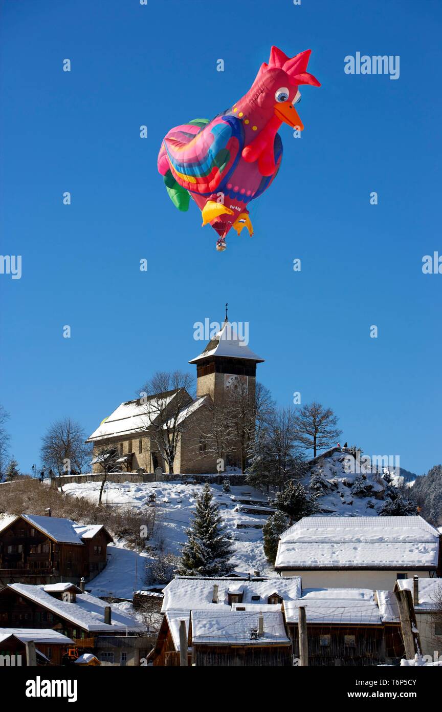 Specially formed hot air balloon, Montgolfiade 2009 in Chateau d'Oex, Switzerland, Europe Stock Photo