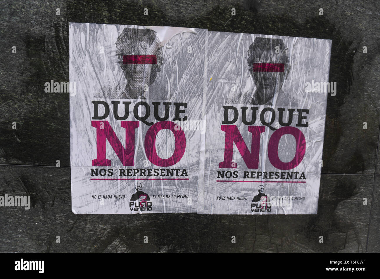May 1, 2019 - A poster stuck on a wall, which says ''Duque Does not Represent Me' Credit: Daniel Garzon Herazo/ZUMA Wire/Alamy Live News Stock Photo