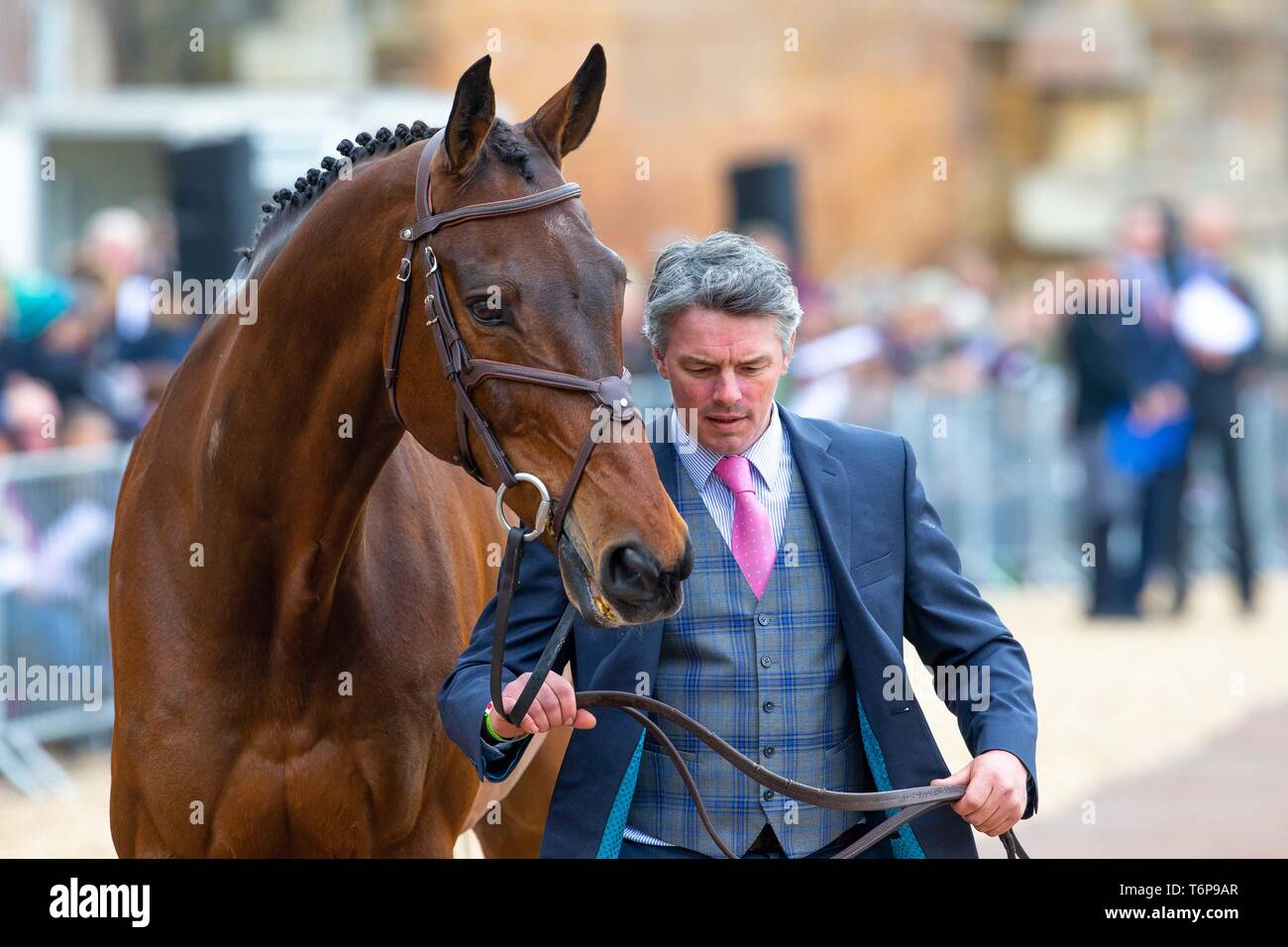Badminton, Gloucestershire, UK. 02nd May, 2019. Jim Newson. IRL. Magennis. Trot Up. Mitsubishi Motors Badminton Horse Trials. Rolex Grand Slam Event. Horse Trials. Eventing. Badminton. Gloucestershire. United Kingdom. GBR. {01}/{05}/{2019}. Credit: Sport In Pictures/Alamy Live News Stock Photo