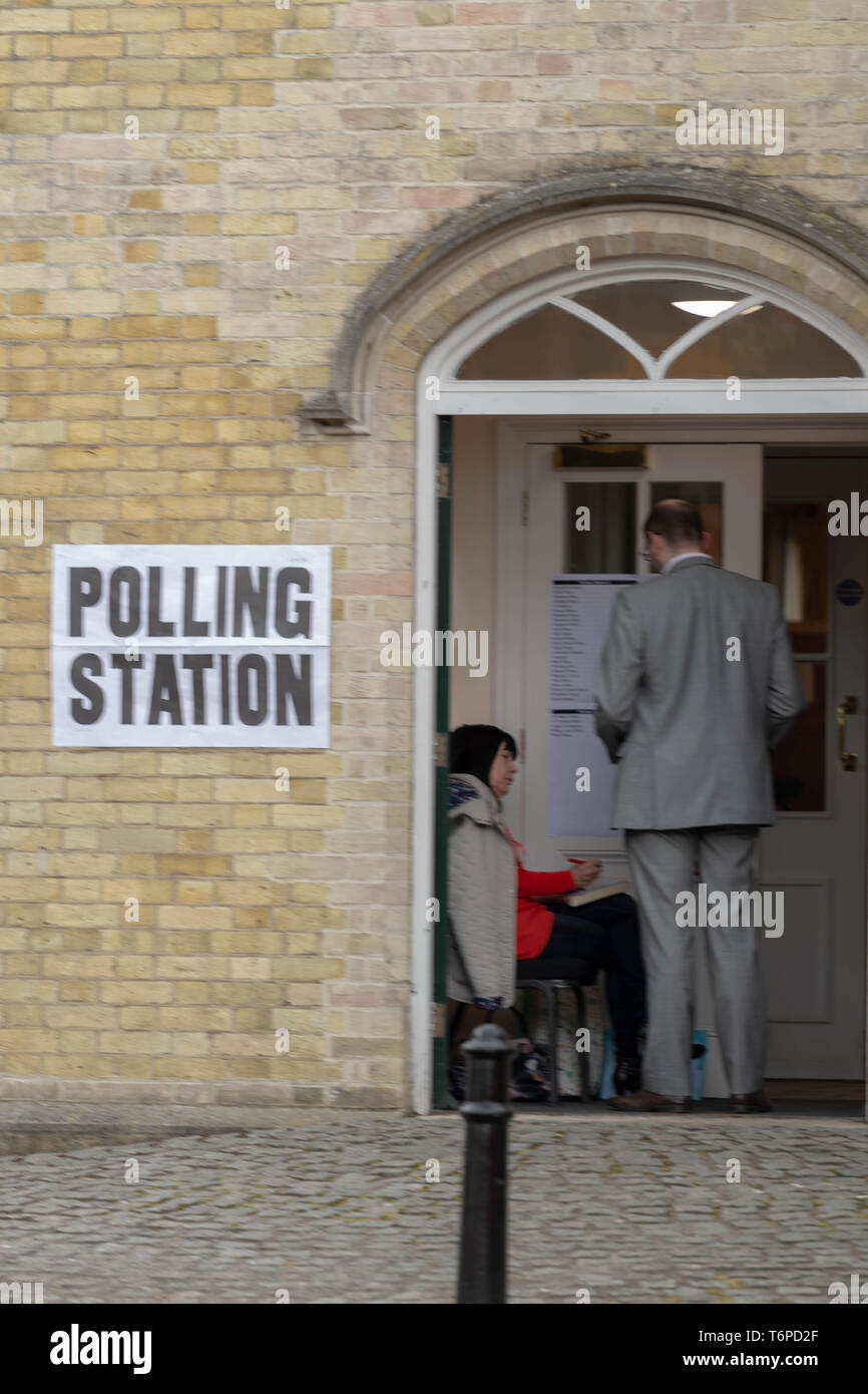 Brentwood, Essex, UK. 2nd May 2019 Local council election polling station in Brentwood Essex Voter enters the polling station at Brentwood Roman Catholic cathedral Brentwood Credit: Ian Davidson/Alamy Live News Stock Photo