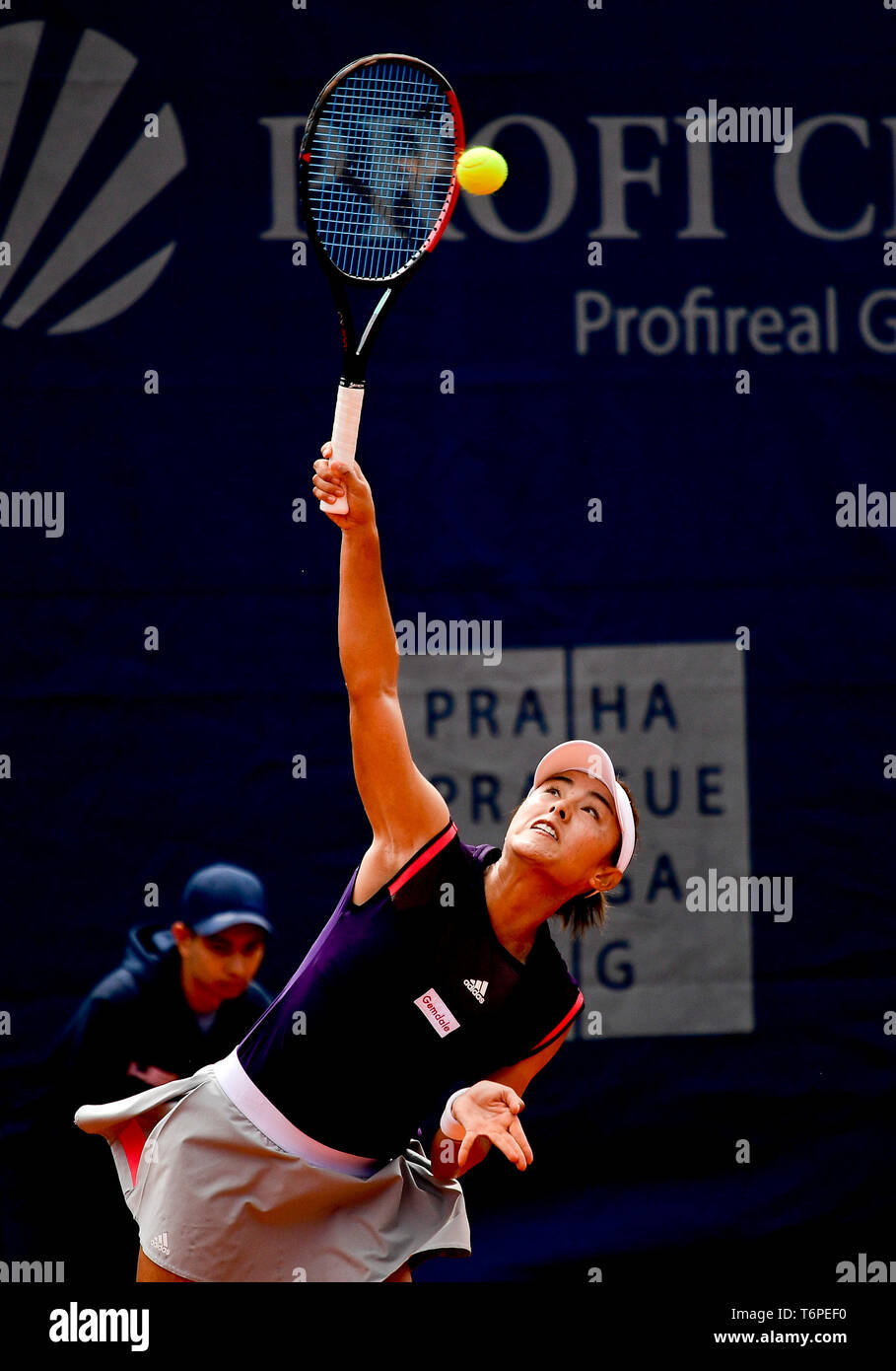 Prague, Czech Republic. 02nd May, 2019. Tennis player Wang Qiang of China in action during the match against Bernada Pera of USA in Prague Open women's tennis tournament, Czech Republic, May 2, 2019. Credit: Roman Vondrous/CTK Photo/Alamy Live News Stock Photo