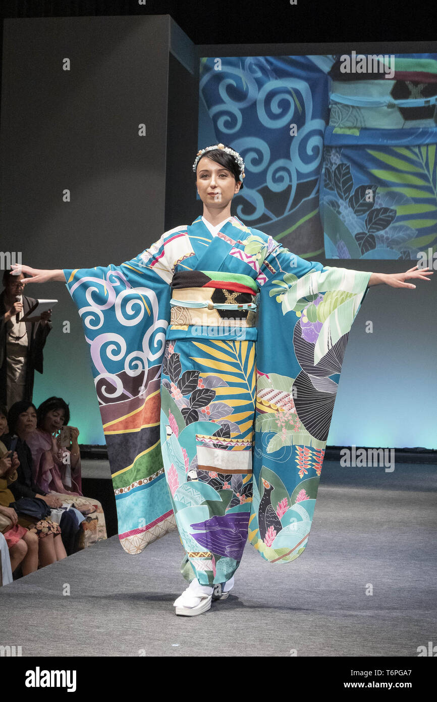 Tokyo, Japan. 2nd May, 2019. A model dressed up a Japanese kimono