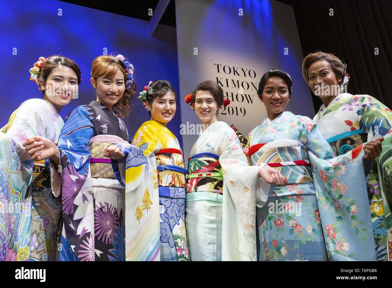 Tokyo, Japan. 2nd May, 2019. Models dressed up Japanese kimonos