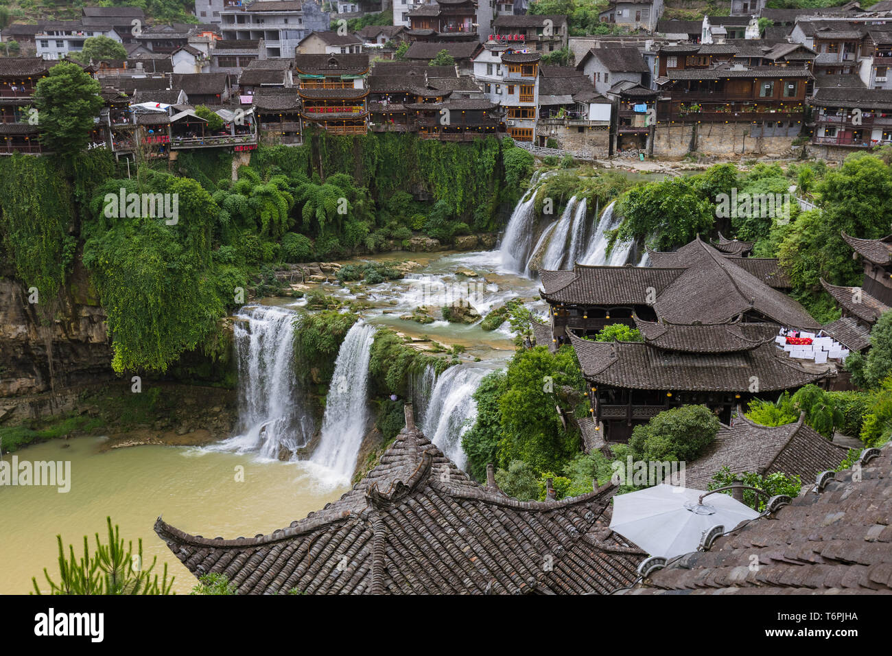 Furong ancient village and waterfall - Hunan China Stock Photo
