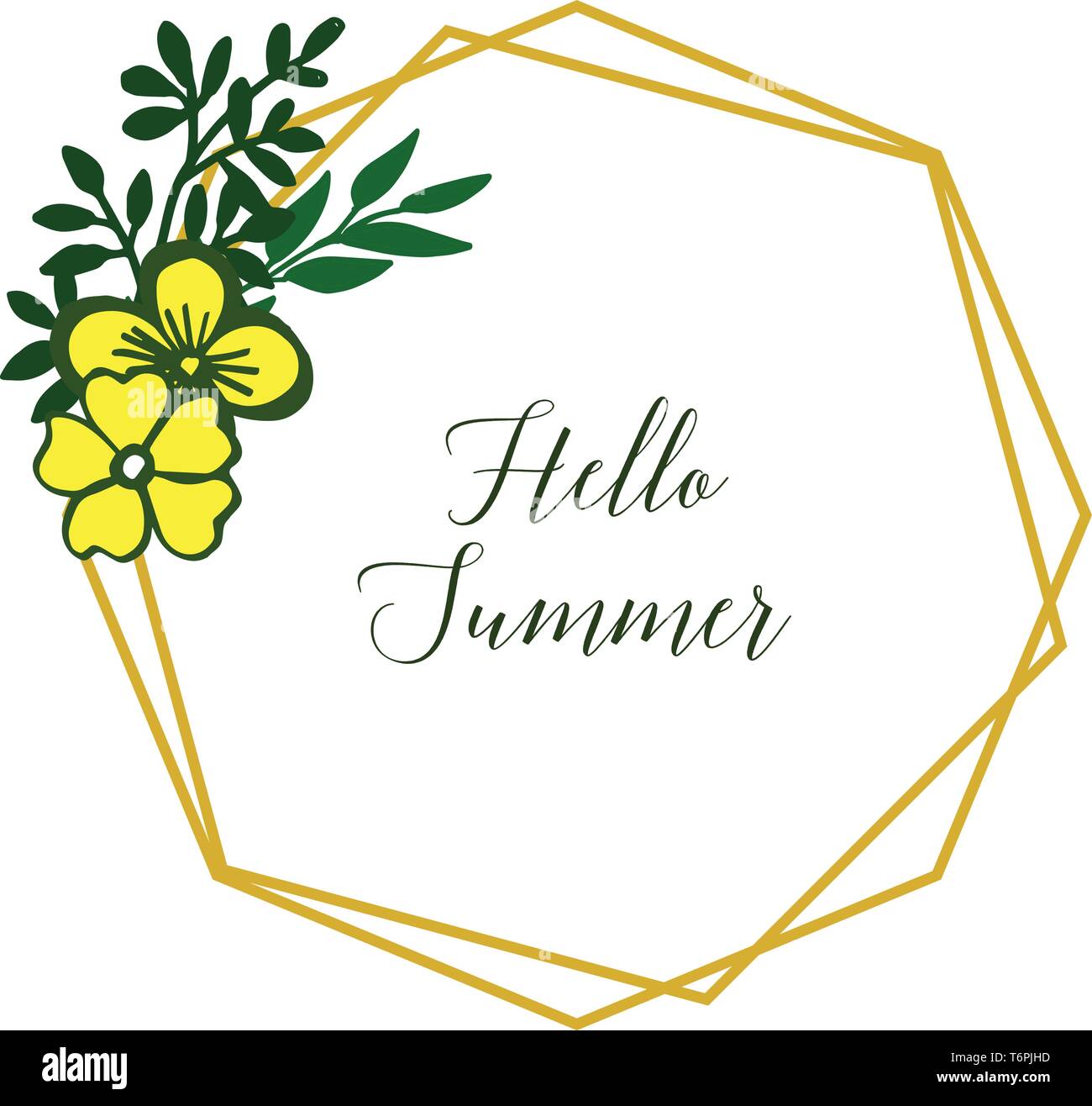 Vector illustration card hello summer with abstract yellow bouqet frame ...