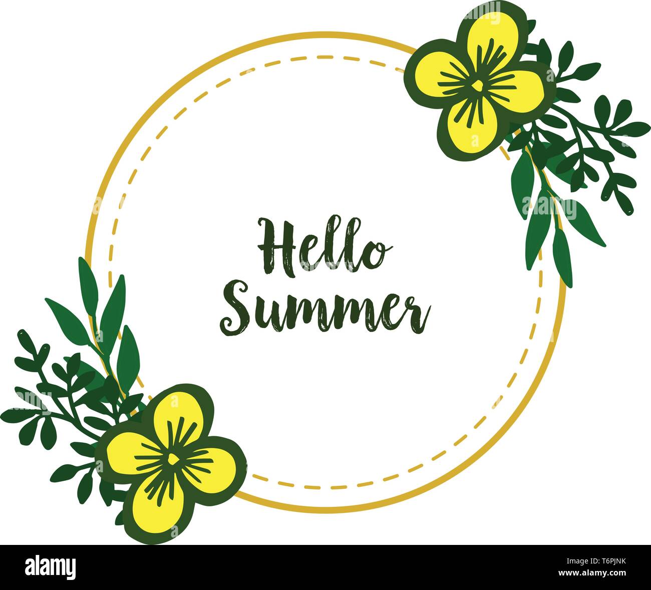 Vector illustration card hello summer with abstract yellow bouqet frame ...