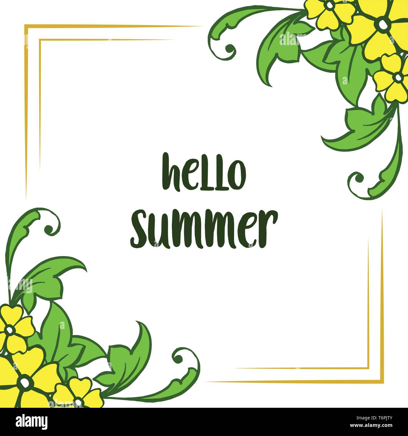 Vector illustration decorative hello summer with artwork yellow flower ...
